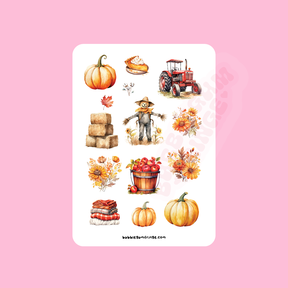 Autumn themed sticker sheet with small objects & pumpkins & leaves