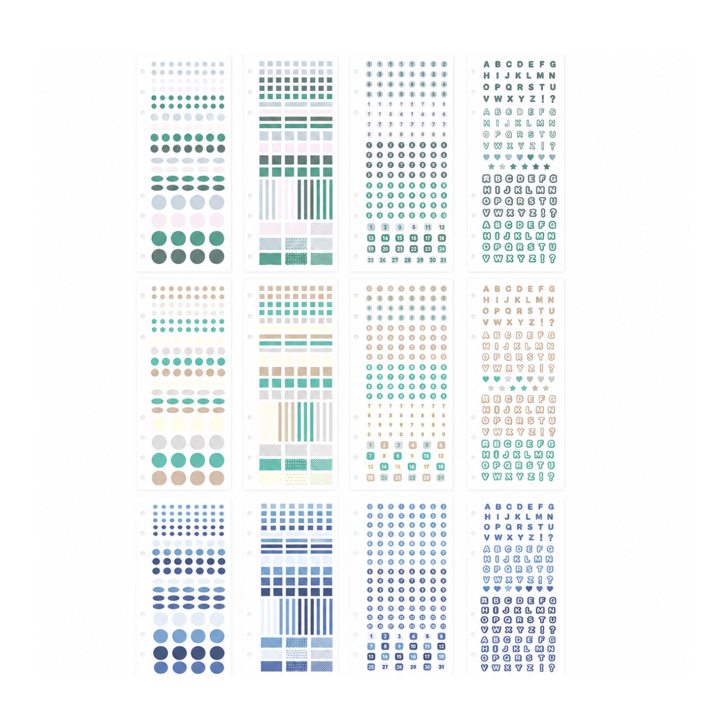 Numbers, Letters and Round, square Shapes sticker set
