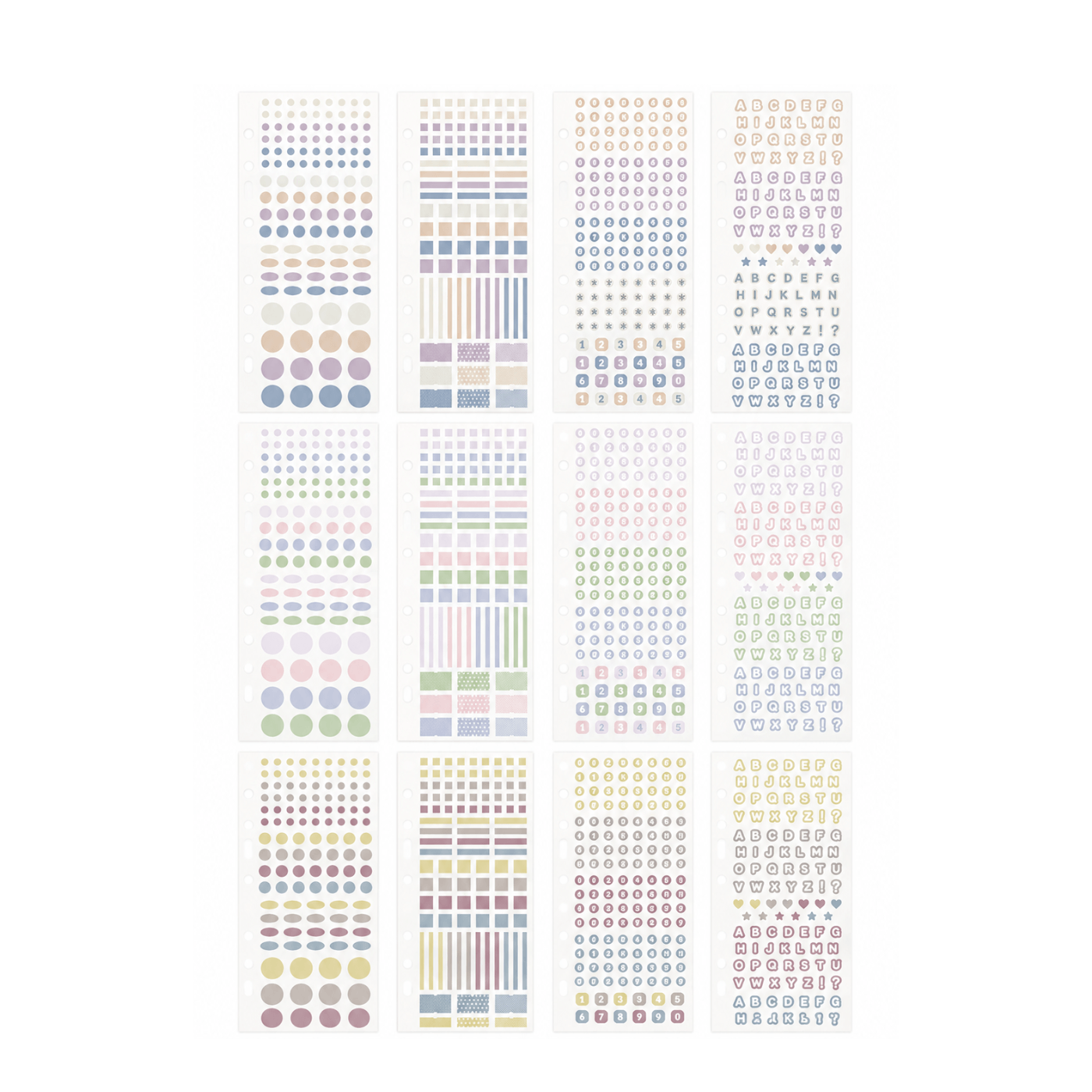 Numbers, Letters and Round, square Shapes Paper sticker set - 1200pcs