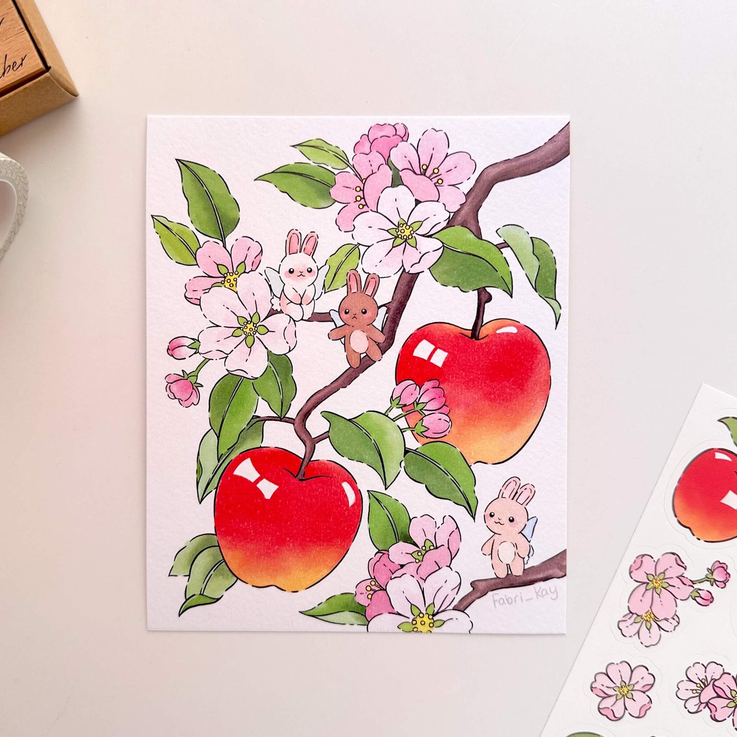 FabriKay Fruit Fairy Sticker Sheet & Art Print Set - Apple bunnies