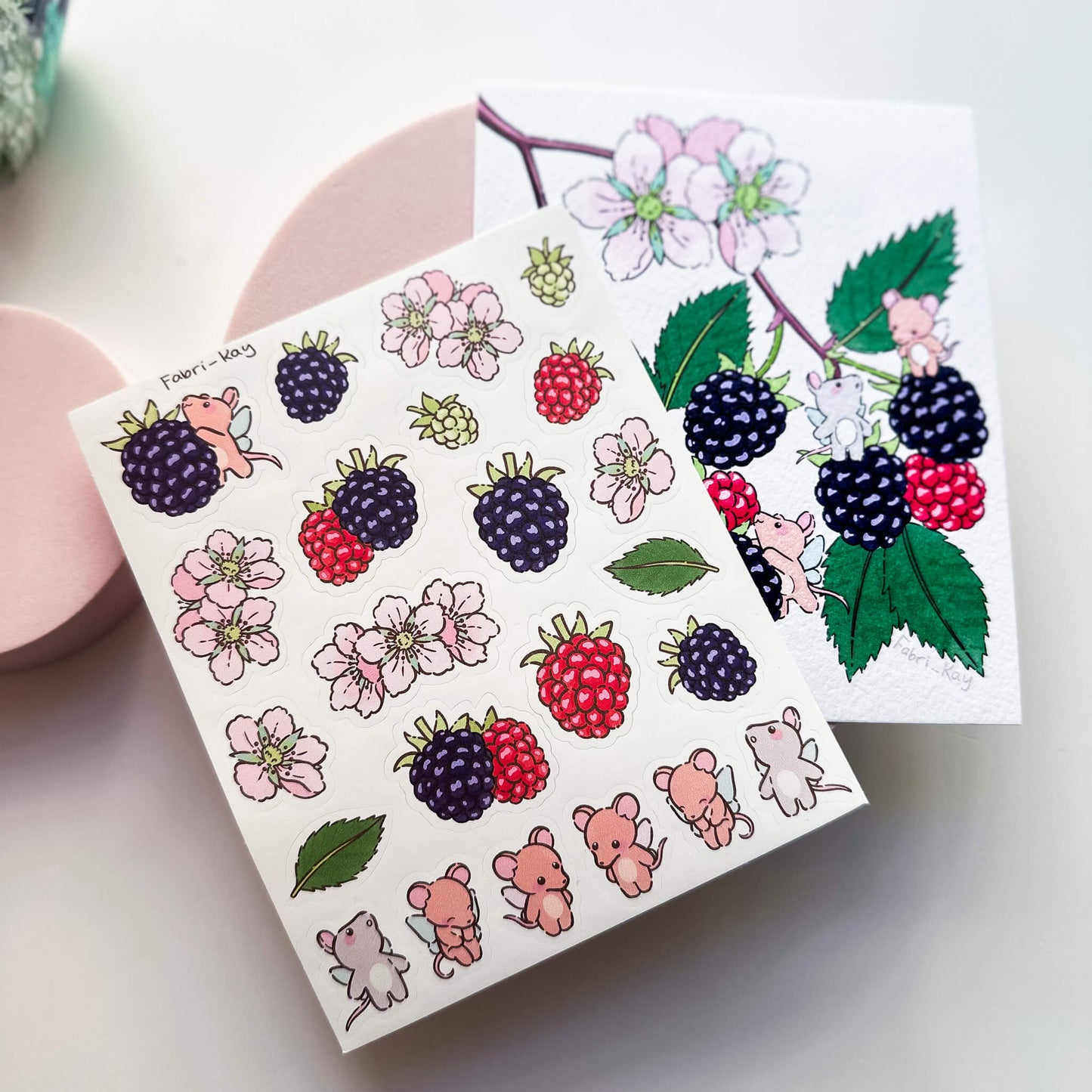FabriKay Fruit Fairy Sticker Sheet & Art Print Set - Raspberry Mice