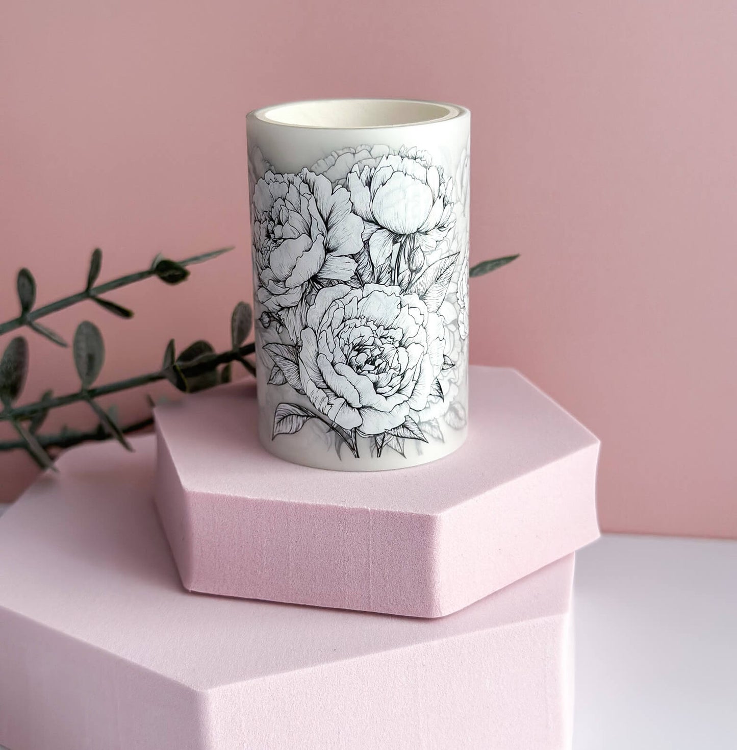 Frosted monochrome flowers - wide PET tape roll