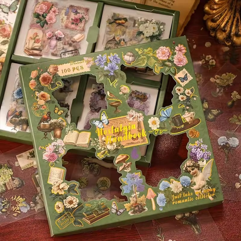 100pcs Vintage sticker sheets box - Nostalgia