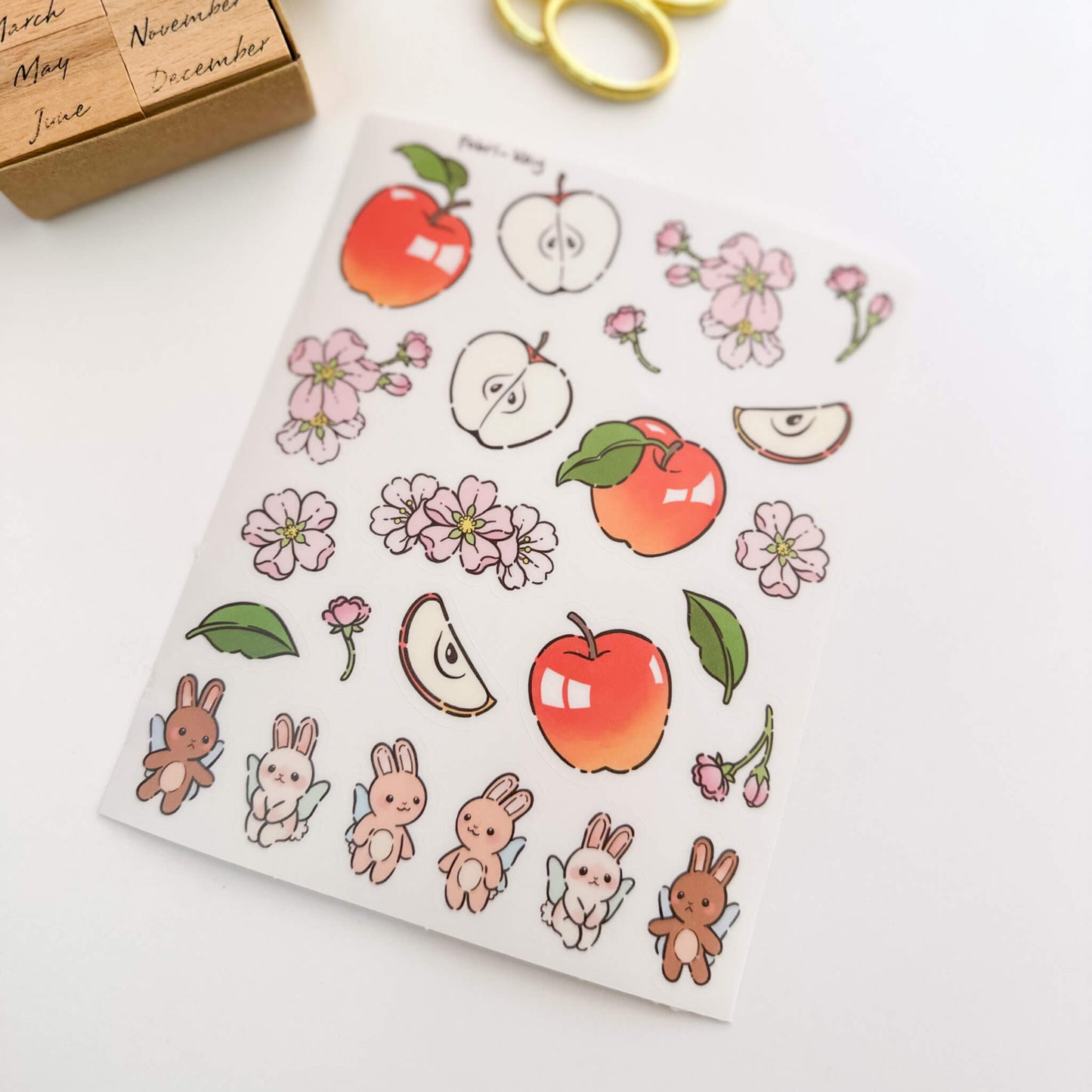 FabriKay Fruit Fairy Vinyl Sticker Sheet - Apple bunnies