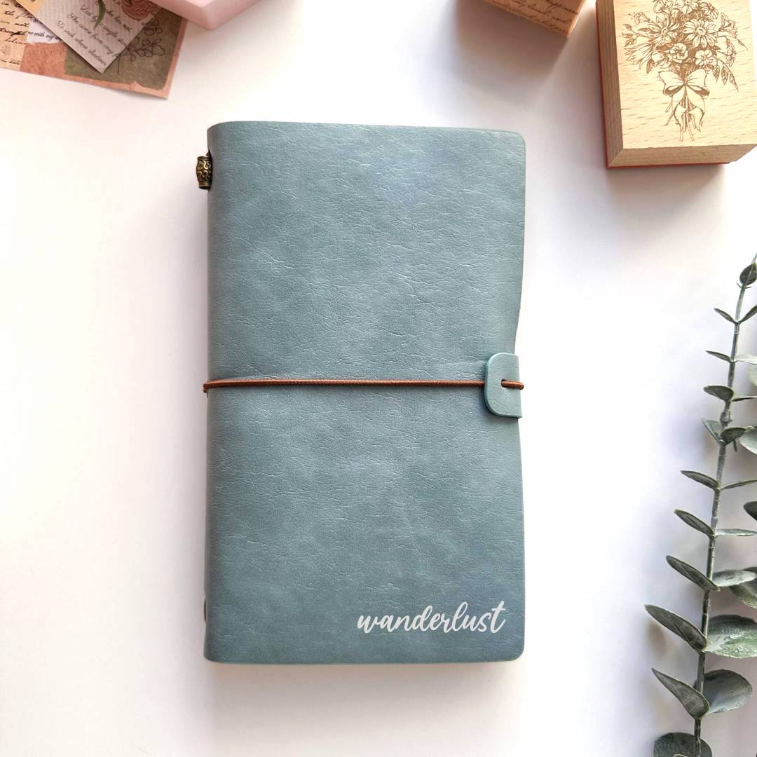Personalised PU leather dotted travelers journal - Blue