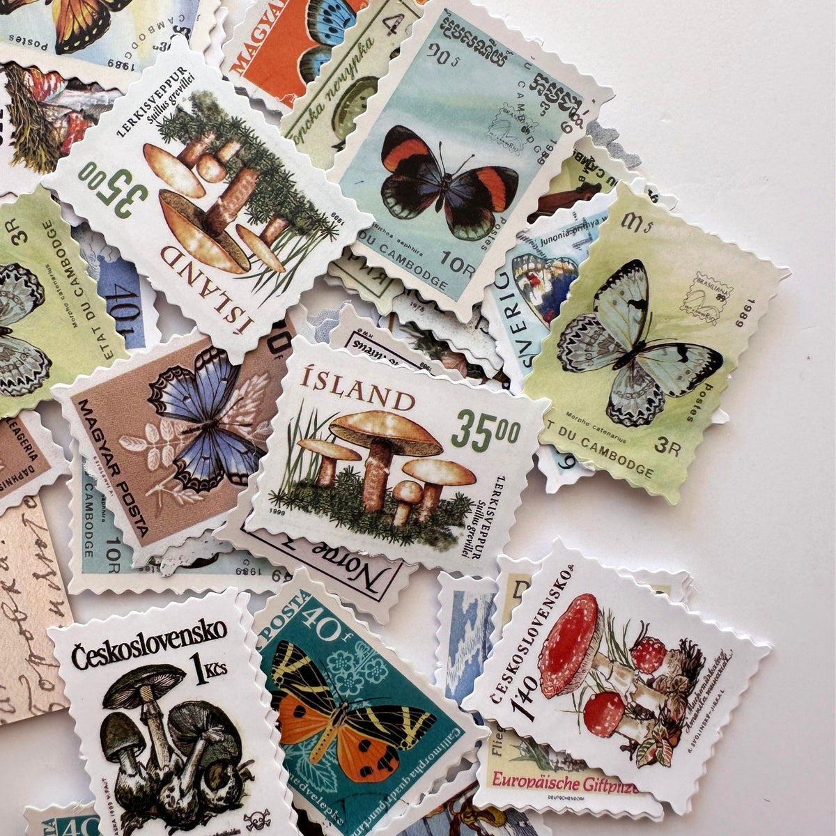Vintage Butterfly & Botanical Ephemera stamp sticker set