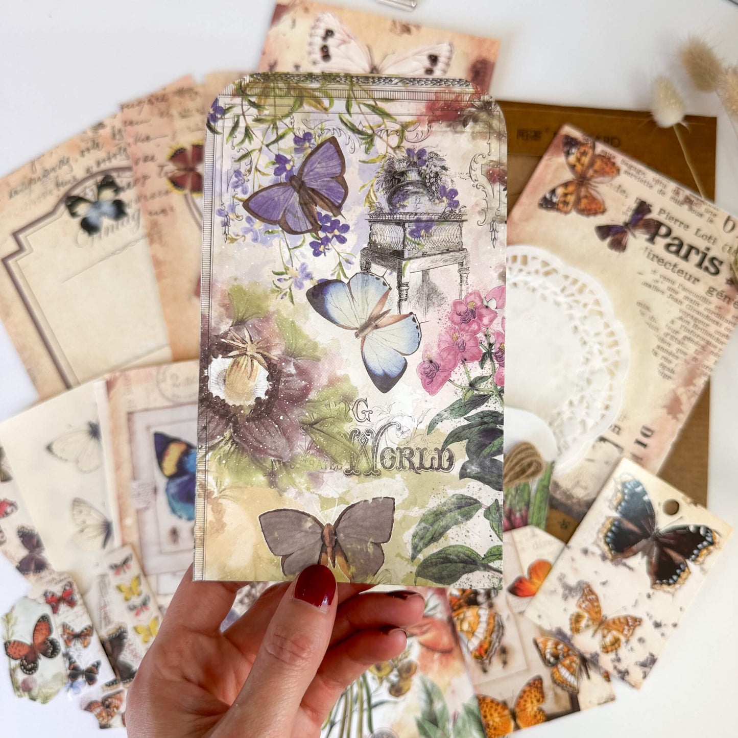 Butterfly-themed decorative paper & embellishment pack - 24pcs
