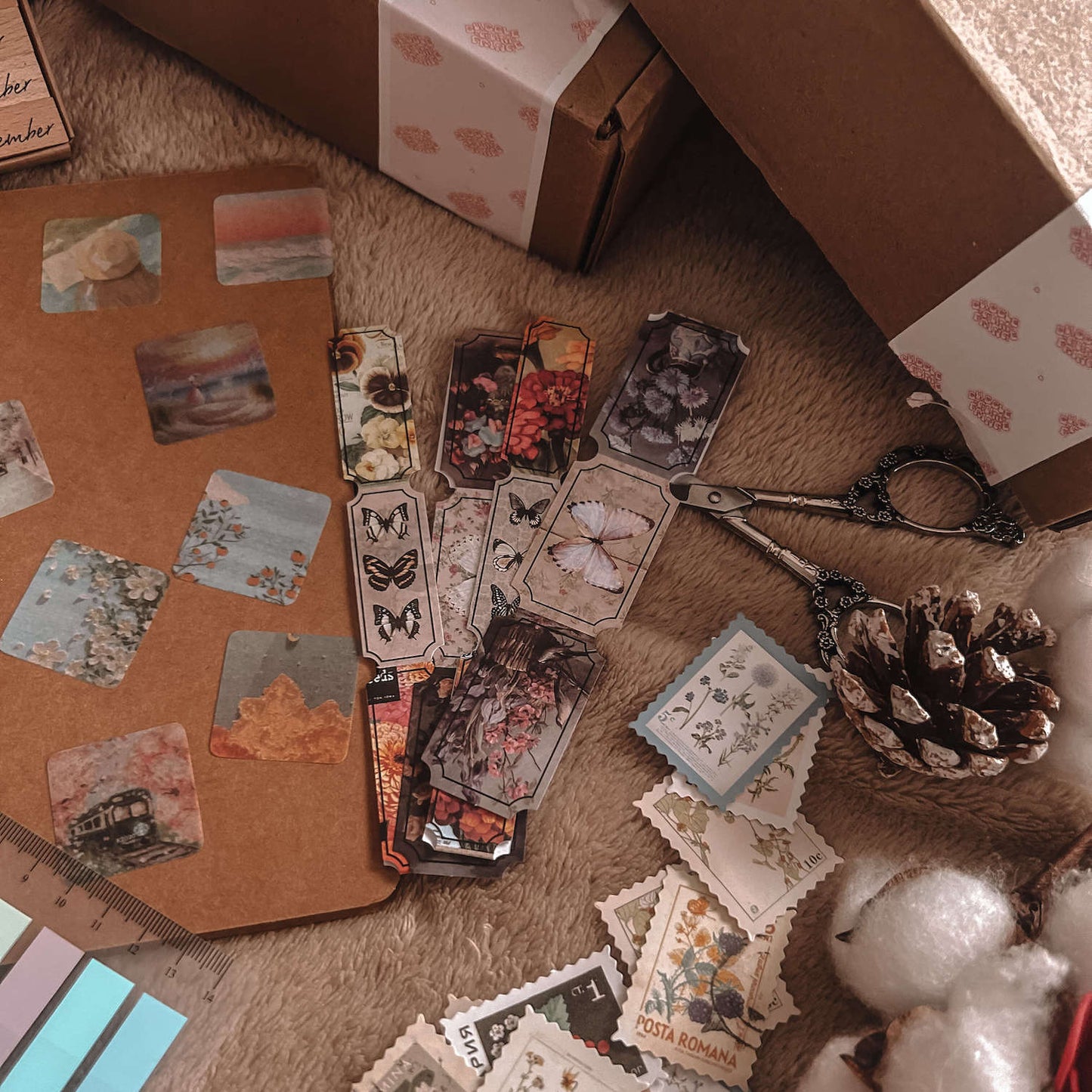 Vintage butterfly ticket paper strips - 6pcs