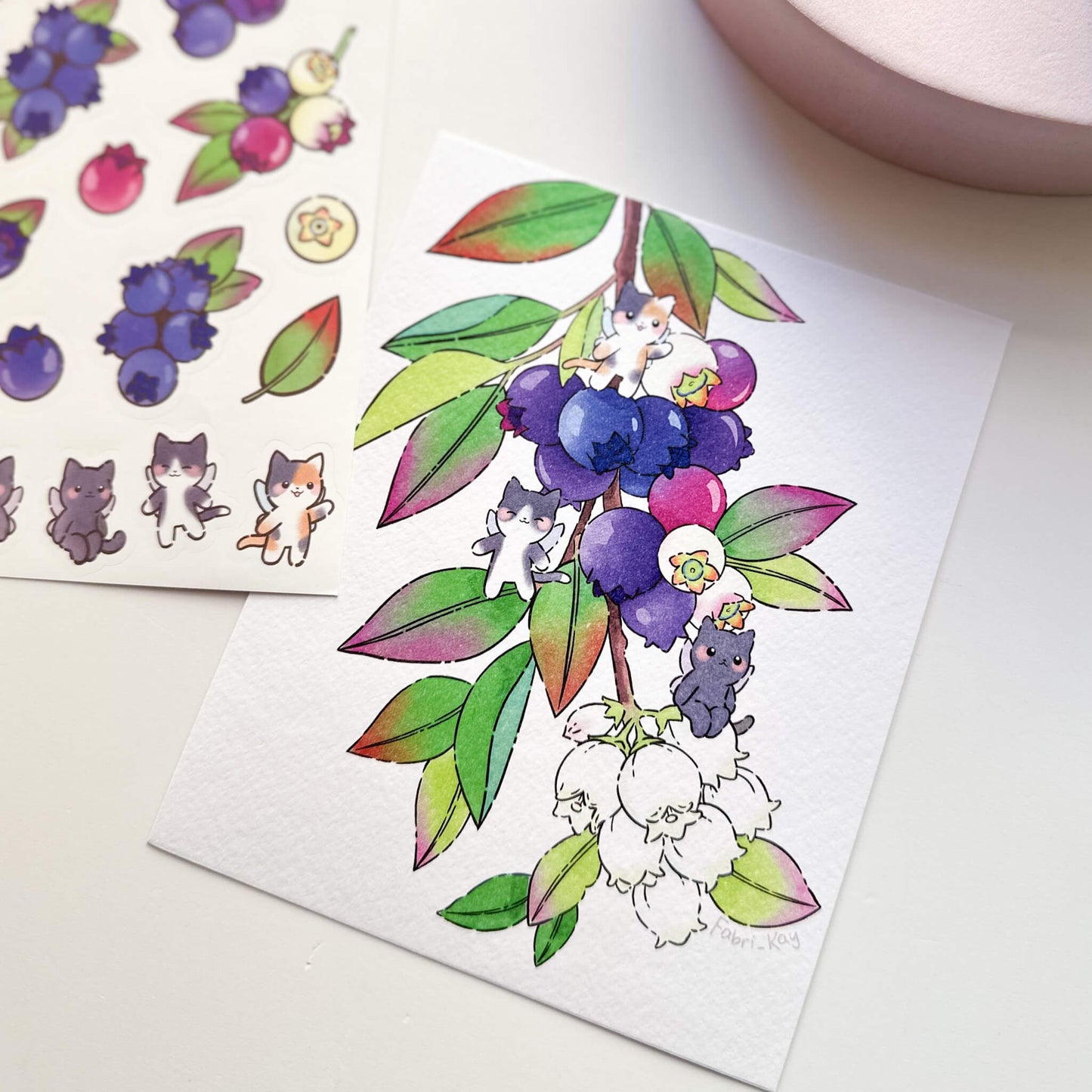 FabriKay Fruit Fairy Sticker Sheet & Art Print Set - Blueberry cats