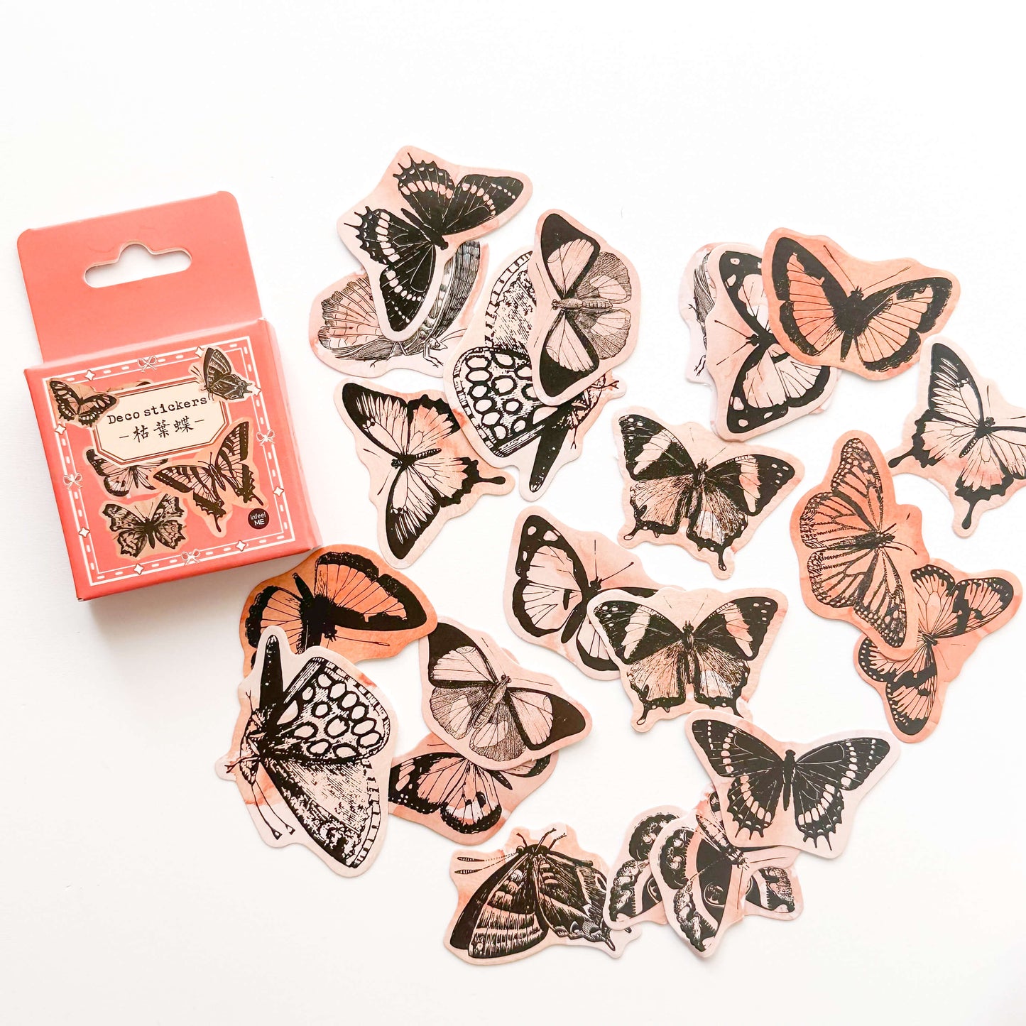 Monochrome butterfly sticker set - 46 pcs