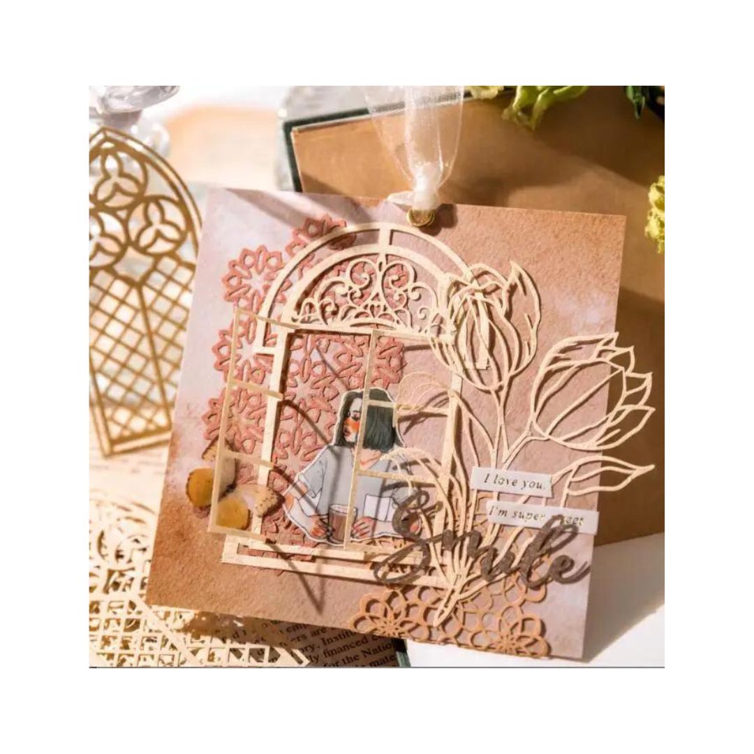 Lace deco cutouts paper pack - Green & beige butterflies