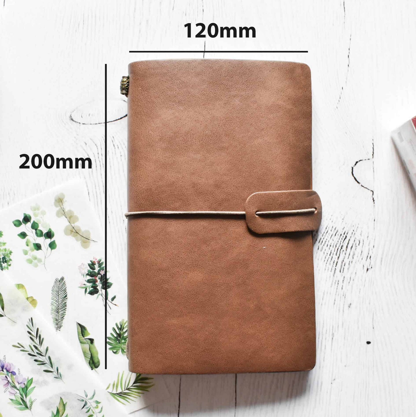 Travel journal dimensions are 120mm by 200mm