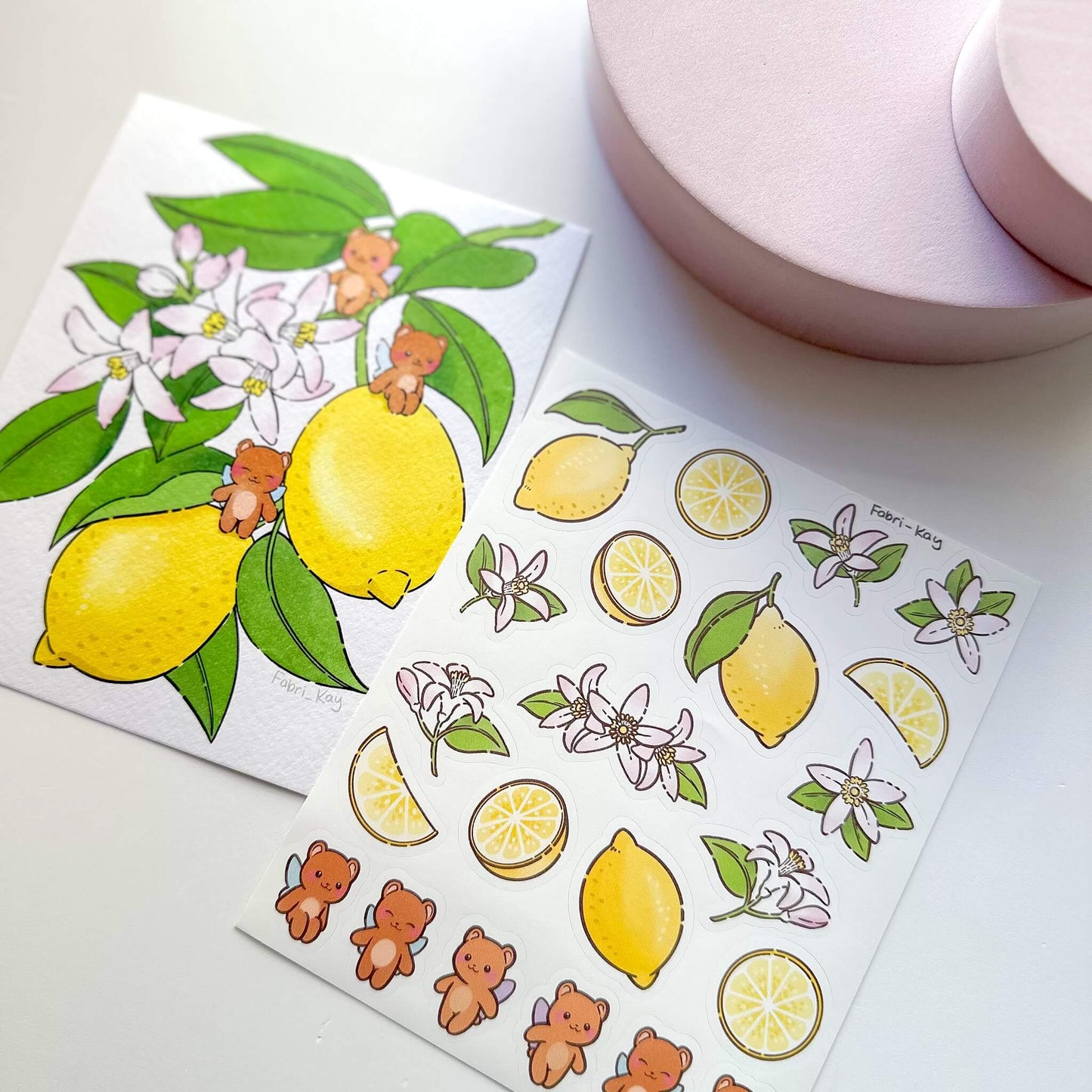 FabriKay Fruit Fairy Sticker Sheet & Art Print Set - Lemon bears