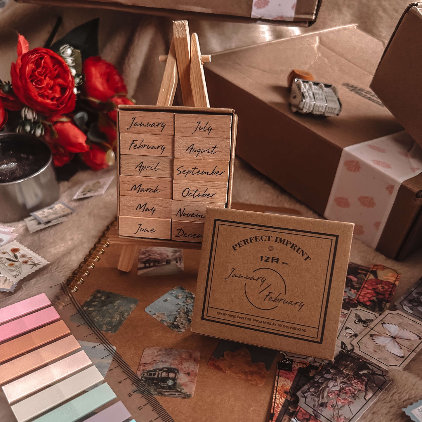 Months of the year wooden stamp set