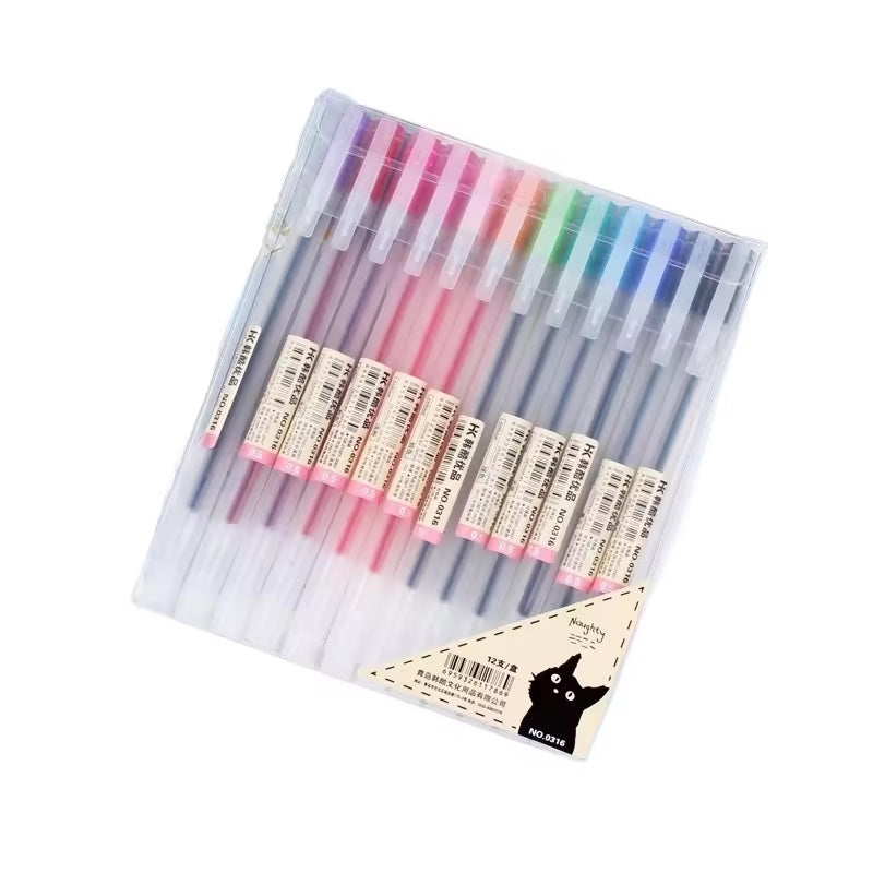12 colour Matte barrel Muji style gel pen set