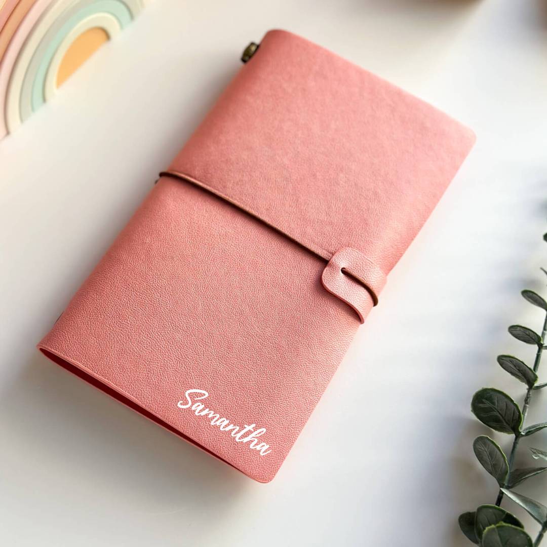 Personalised PU leather dotted travelers journal - Pink