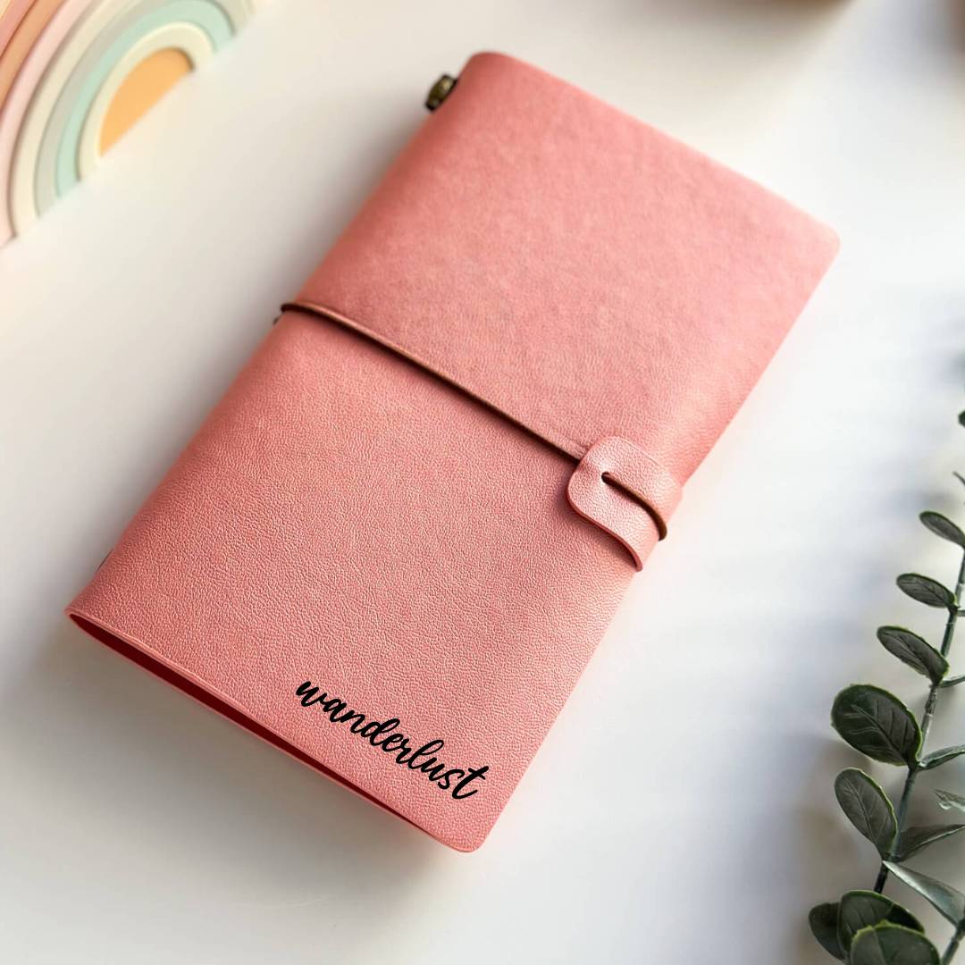 Personalised PU leather dotted travelers journal - Pink
