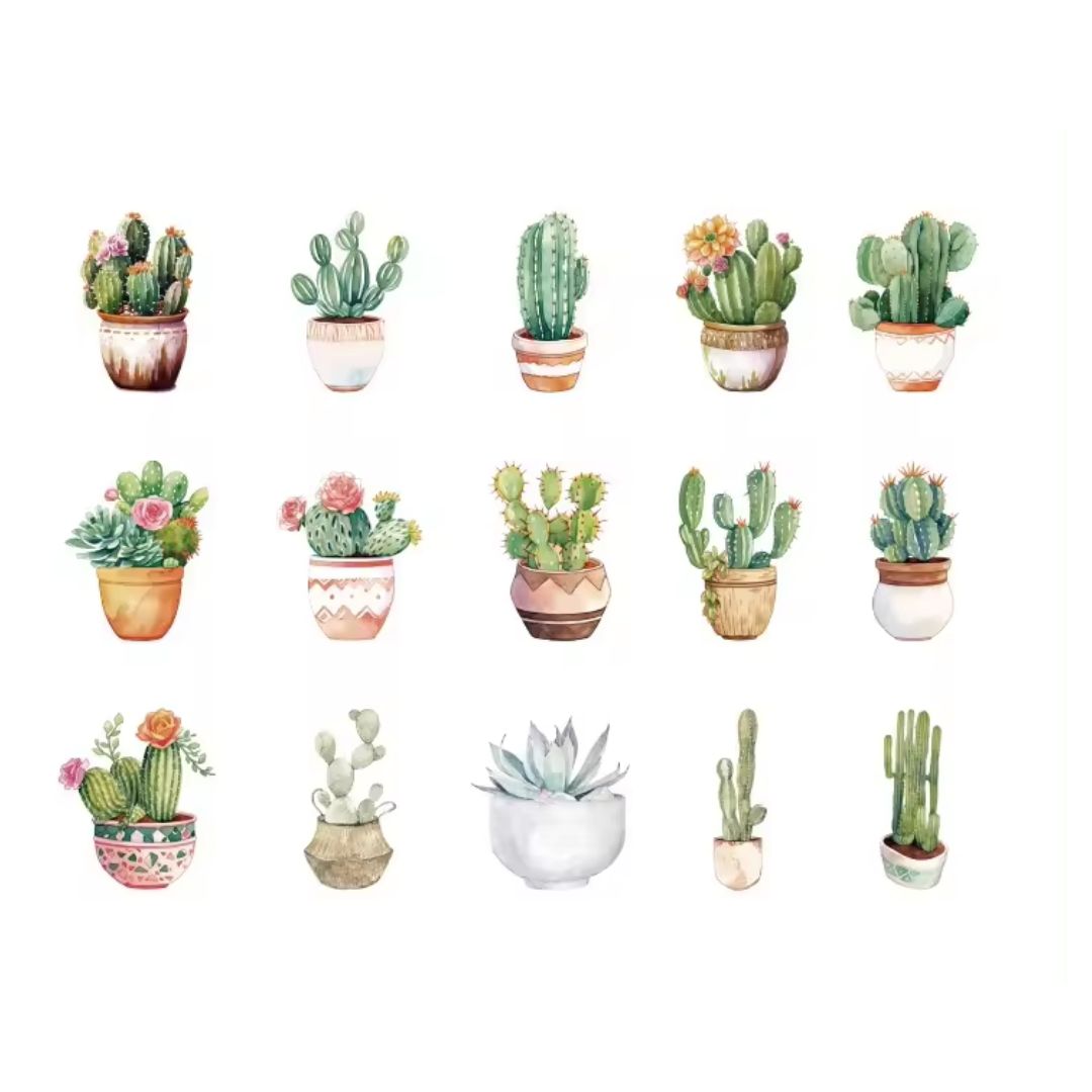 Greenery PET sticker pack - Potted house plants - cactus - 30pcs
