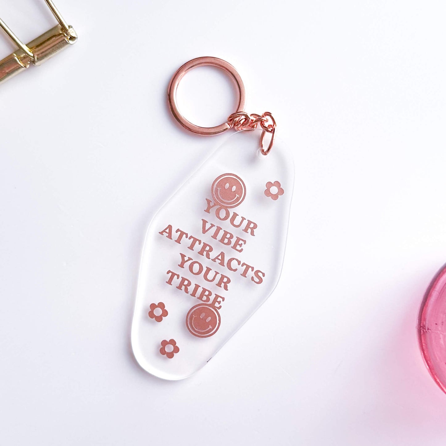 Your vibe rose gold retro motel keychain