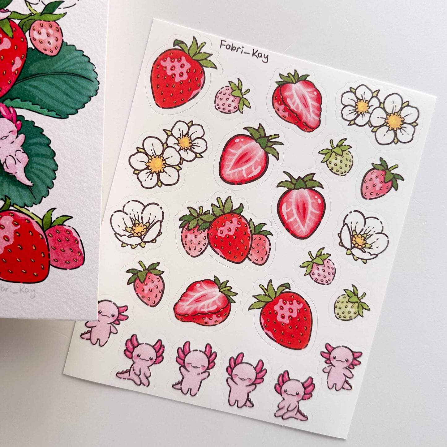 FabriKay Fruit Fairy Sticker Sheet & Art Print Set - Strawberry Axolotl