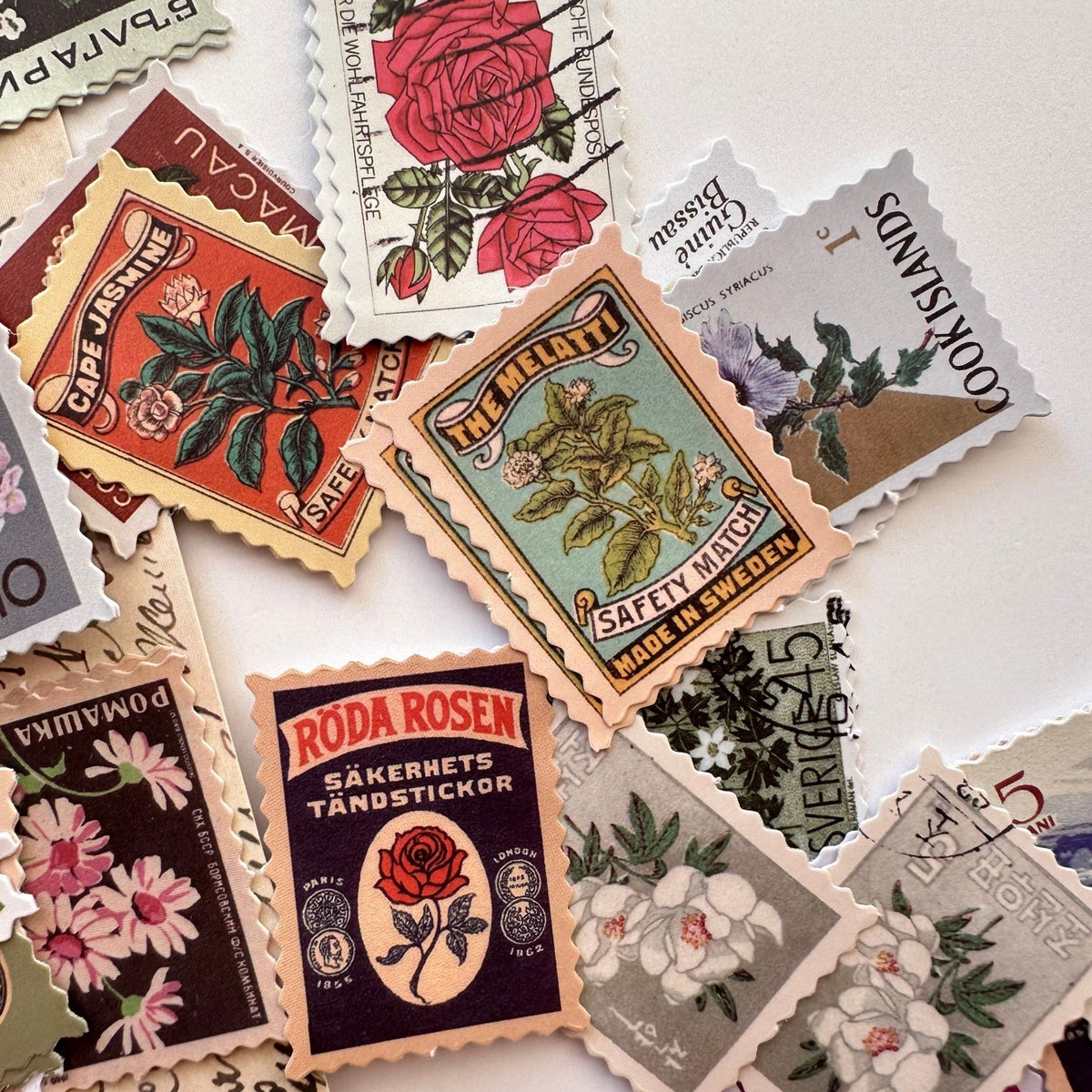 Vintage floral ephemera stamp sticker set