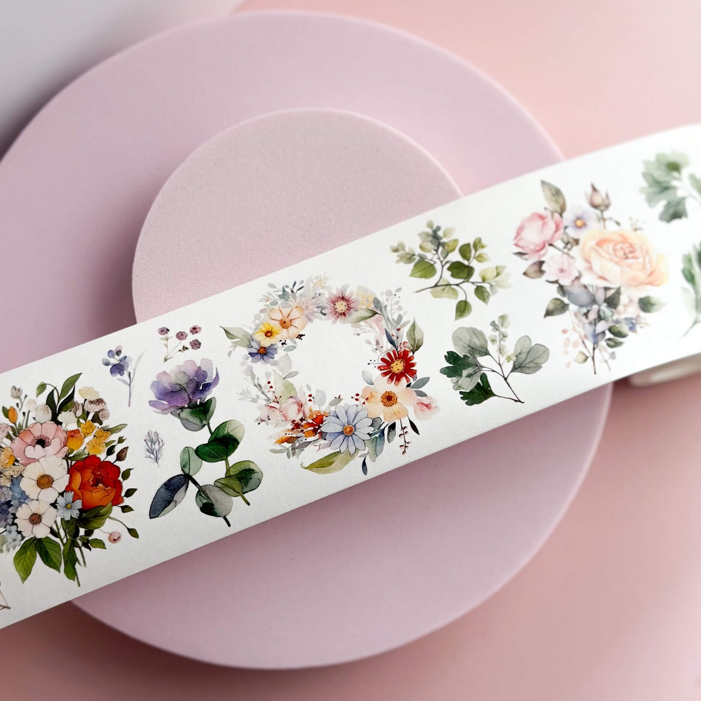 Watercolour flowers - wide washi tape roll