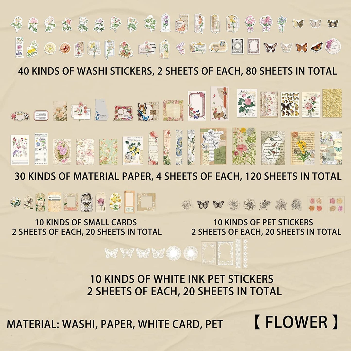 Flowers and butterflies mega ephemera bundle - 260 pcs