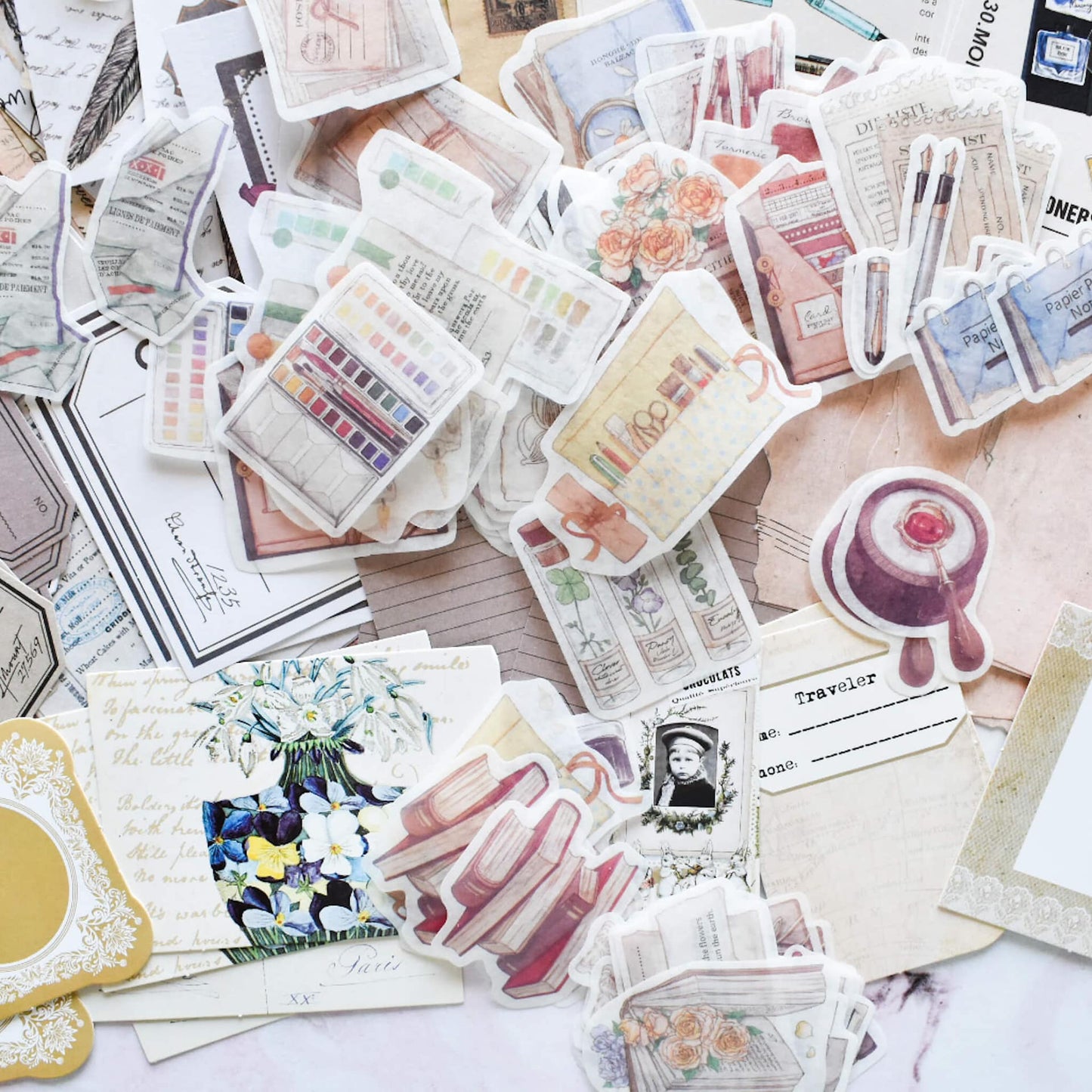 Art & bookish mega ephemera bundle - 260 pcs washi sticker detail