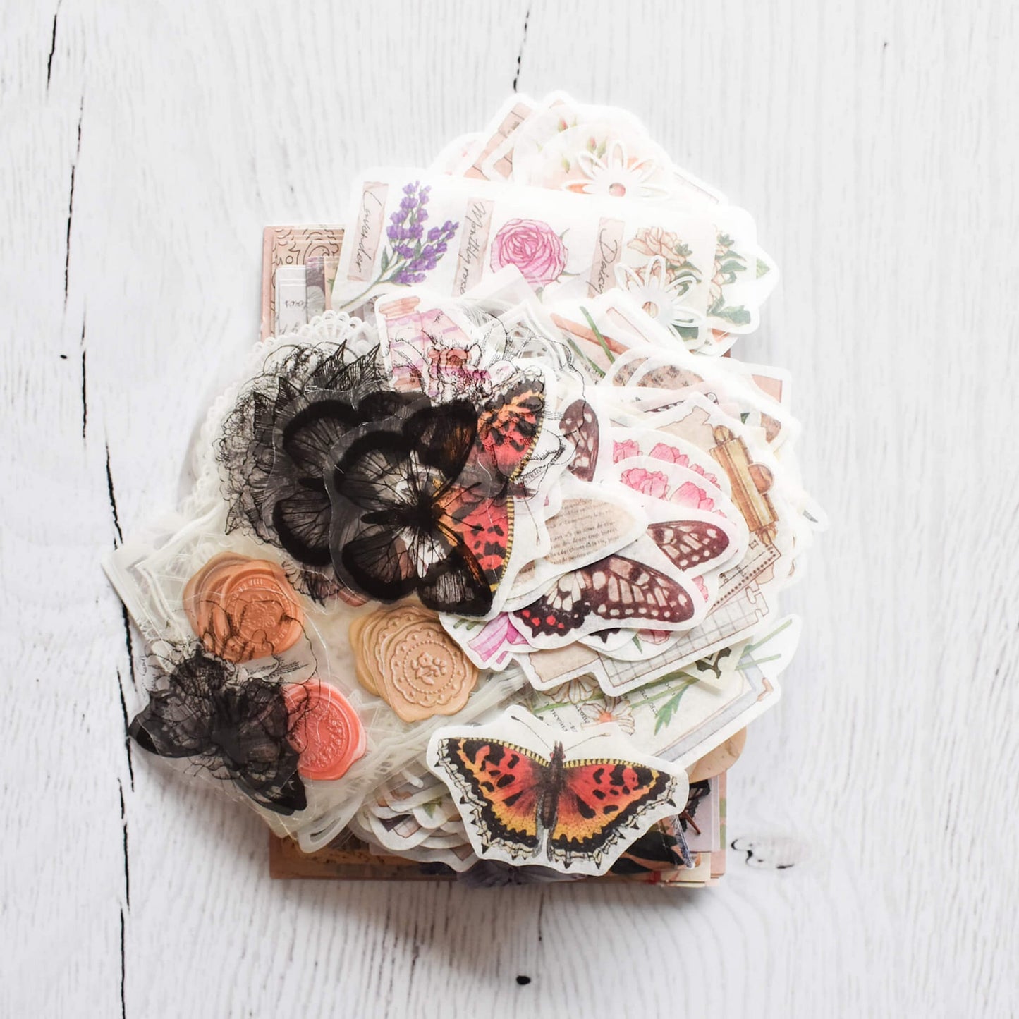 Flowers and butterflies mega ephemera bundle - 260 pcs