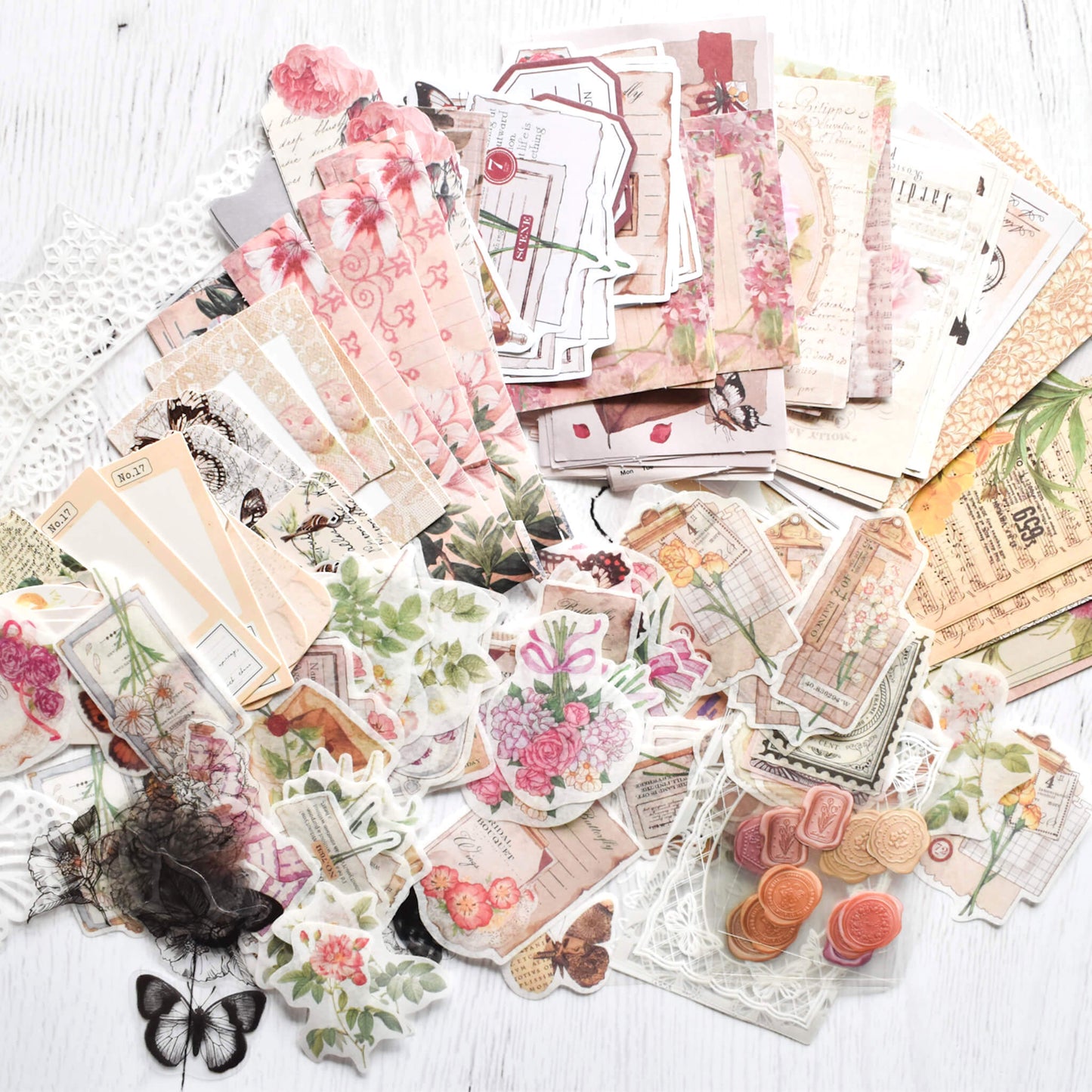 Flowers and butterflies mega ephemera bundle - 260 pcs