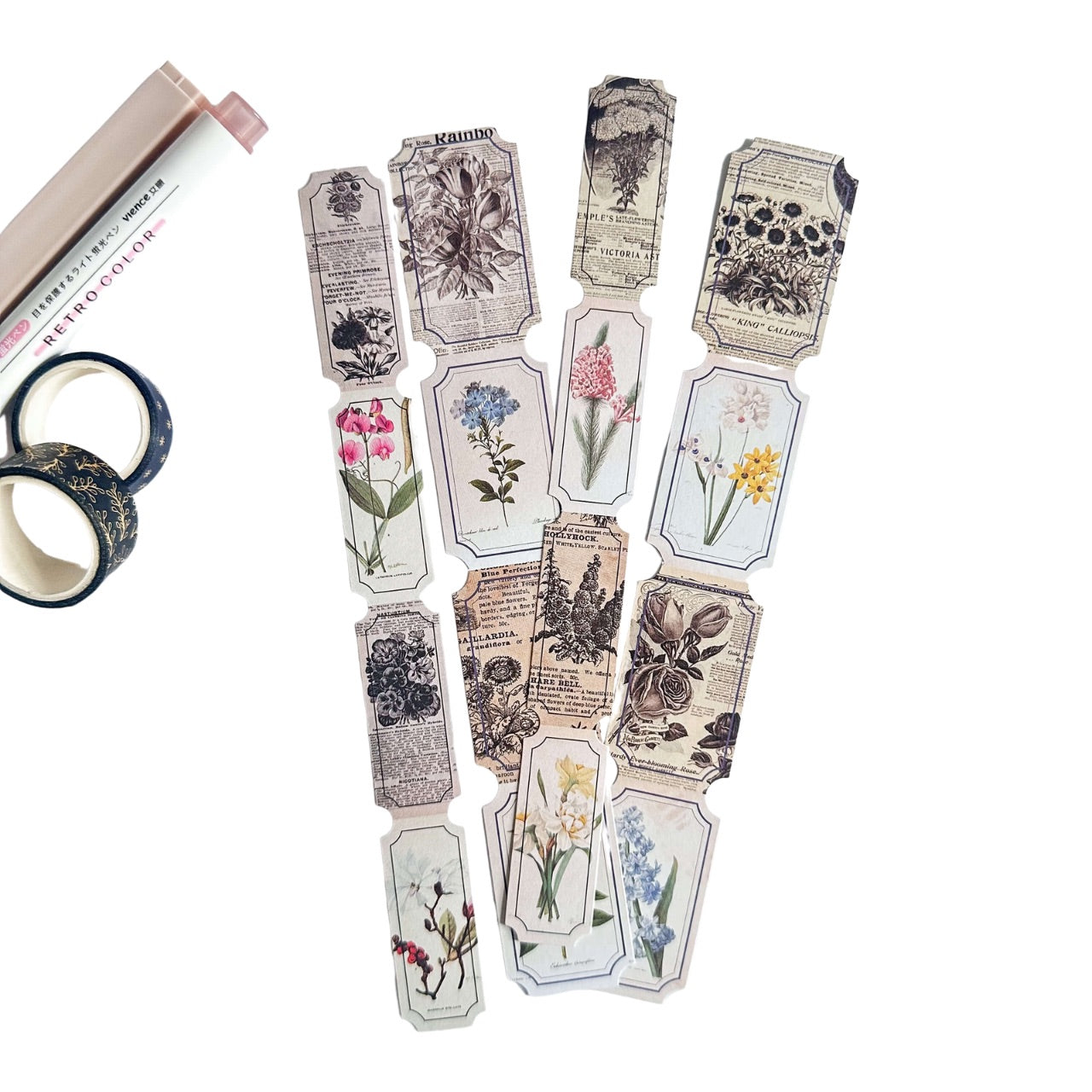 Vintage flower ticket paper strips - 5pcs