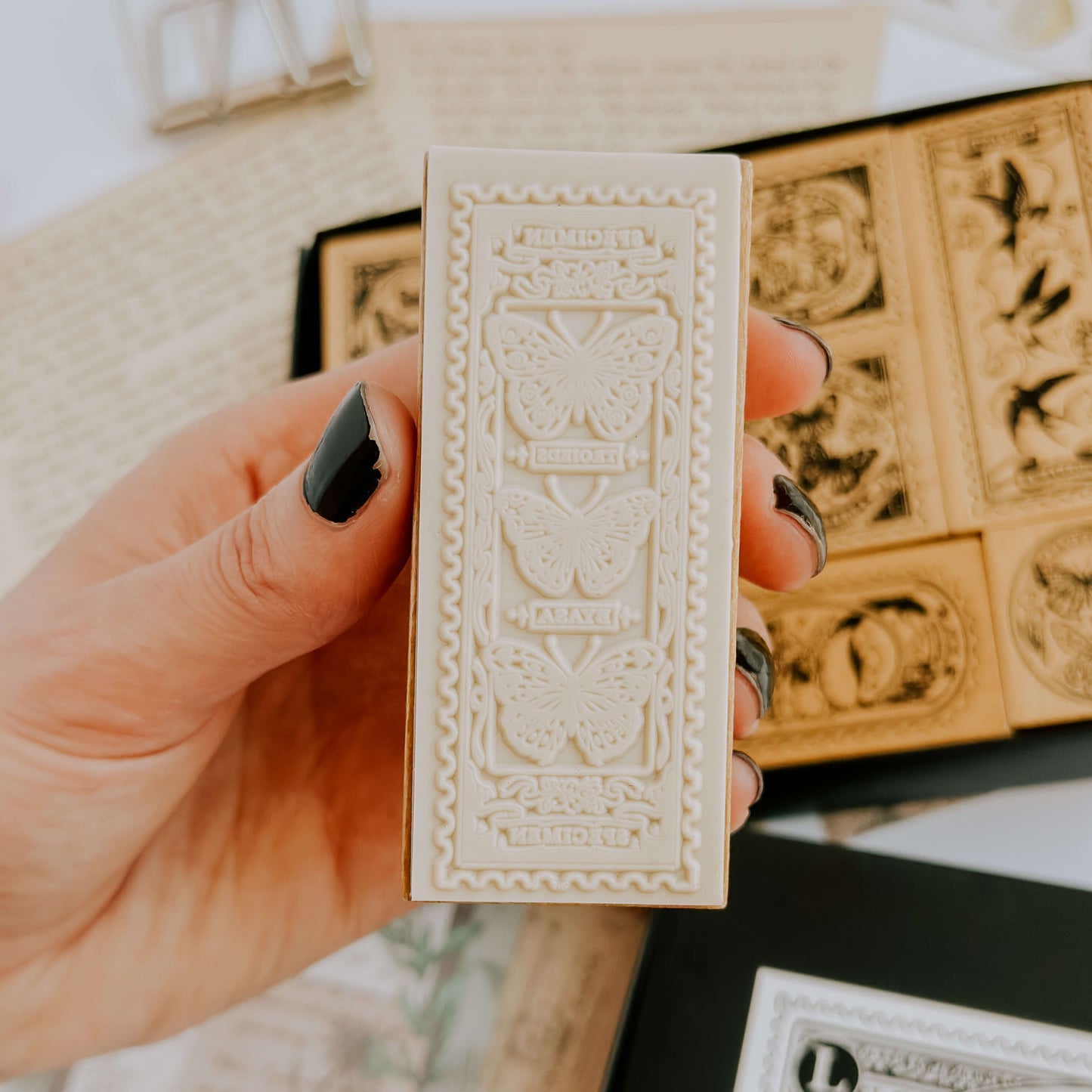 Wooden stamp set - Mystical butterfly & mushrooms