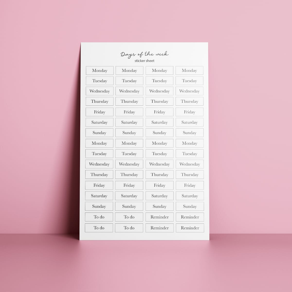 Sticker sheet - Days of the week