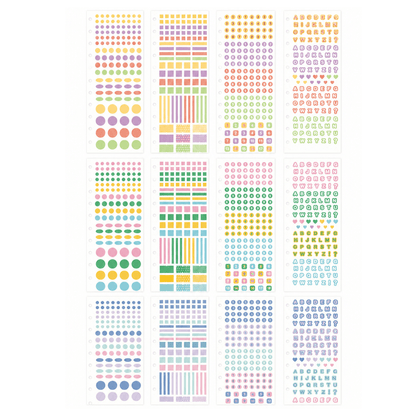 Numbers, Letters and Round, square Shapes Paper sticker set - 1200pcs