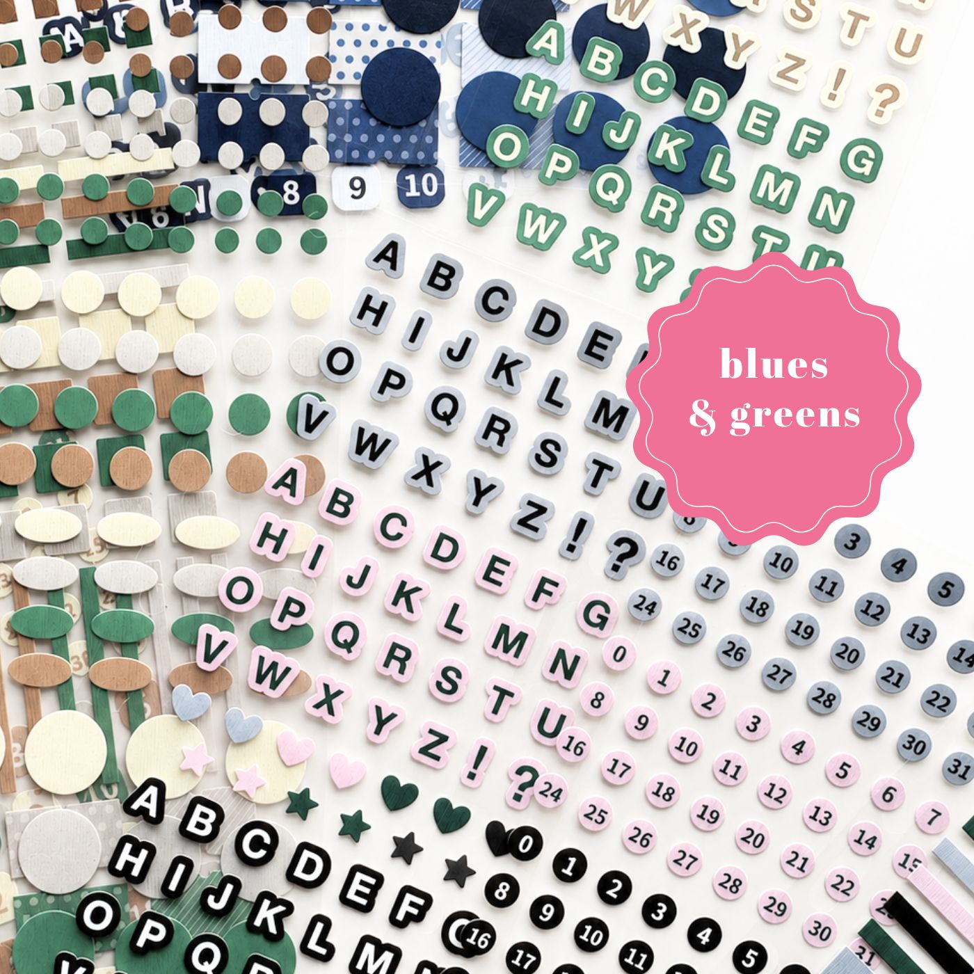 Numbers, Letters and Round, square Shapes sticker set
