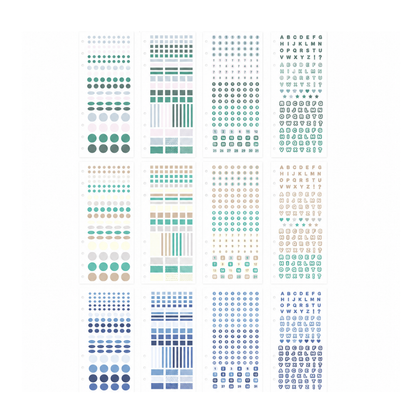 Numbers, Letters and Round, square Shapes Paper sticker set - 1200pcs
