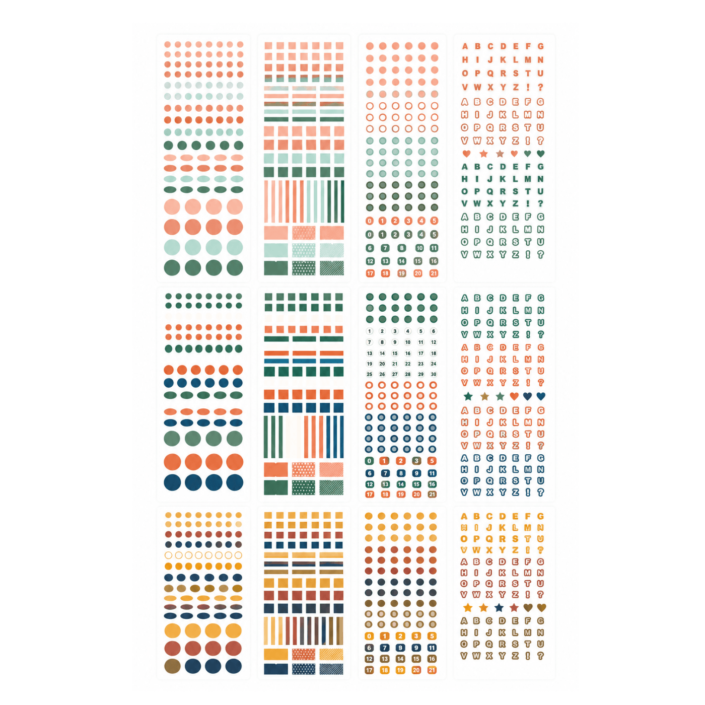 Numbers, Letters and Round, square Shapes sticker set