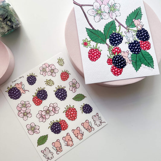 FabriKay Fruit Fairy Sticker Sheet & Art Print Set - Raspberry Mice