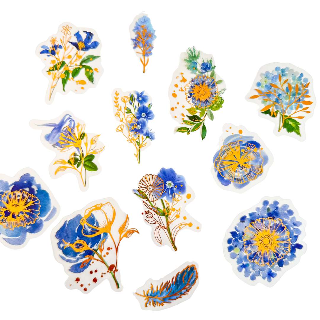 Blue and gold detail flower sticker pack.