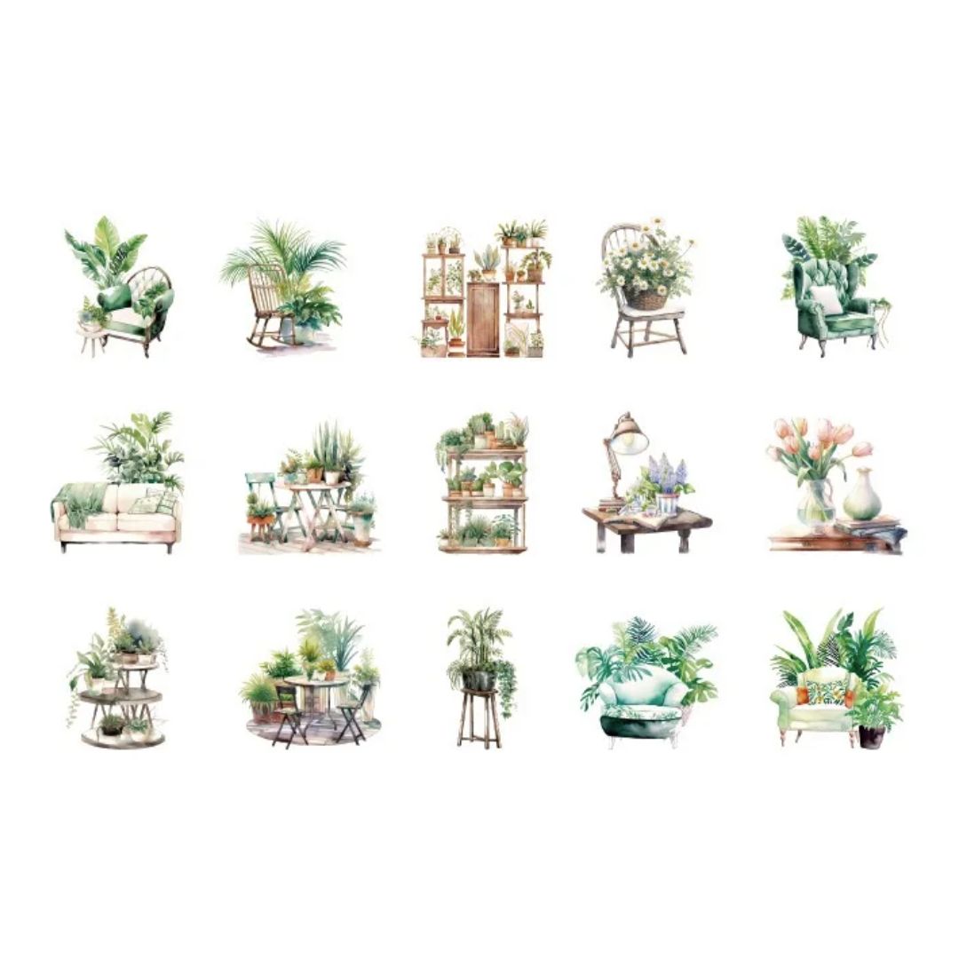 Greenery PET sticker pack - Interior plant scenes - 30pcs
