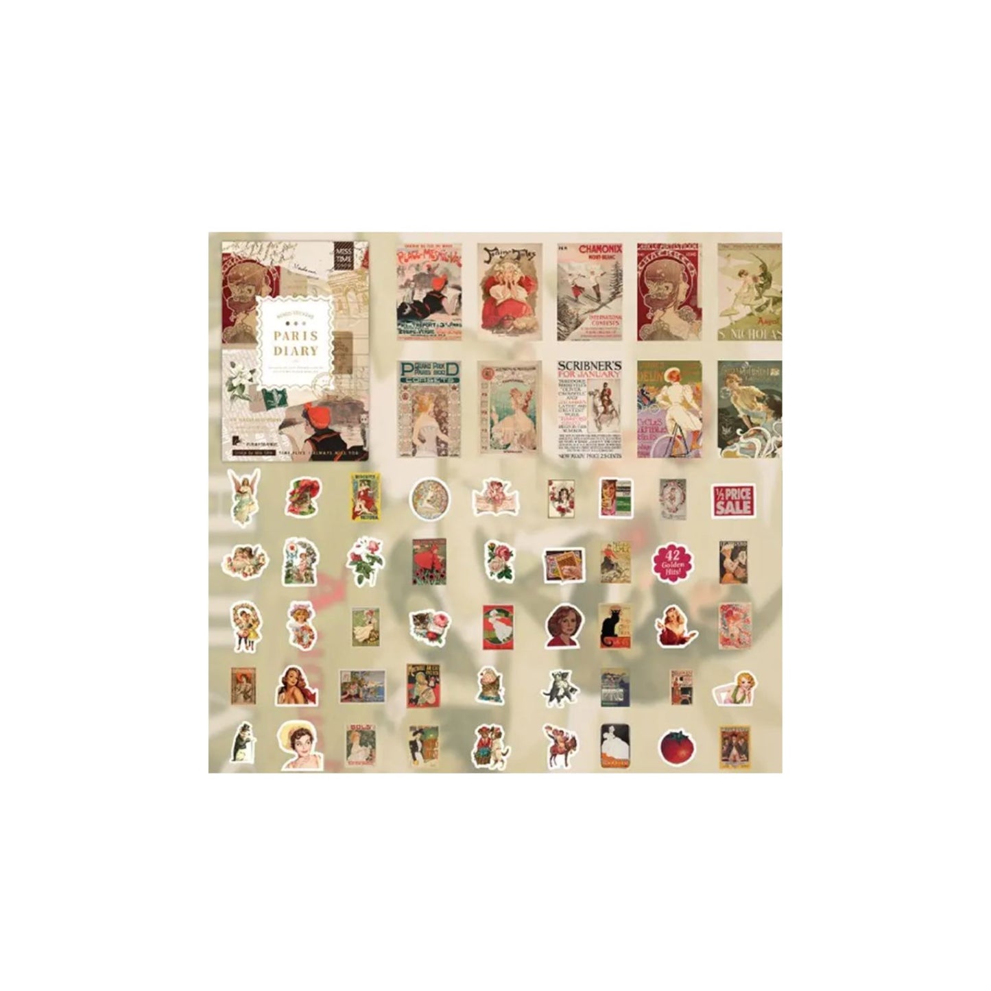 Boxed washi sticker set - Vintage Paris Diary - 55pcs