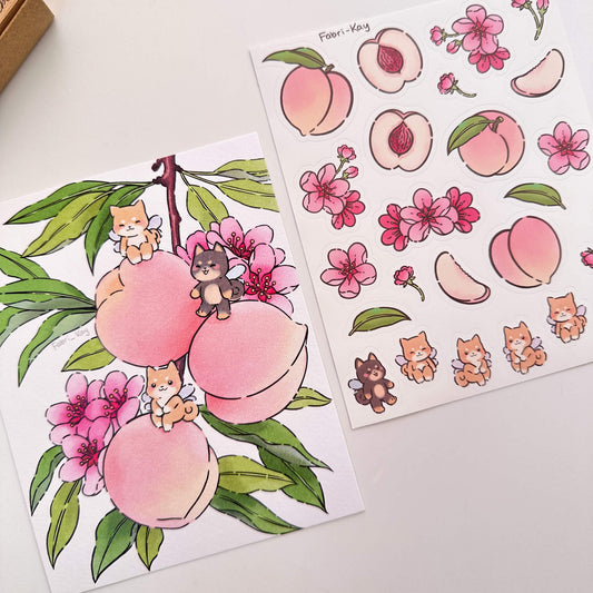 FabriKay Fruit Fairy Sticker Sheet & Art Print Set - Peaches