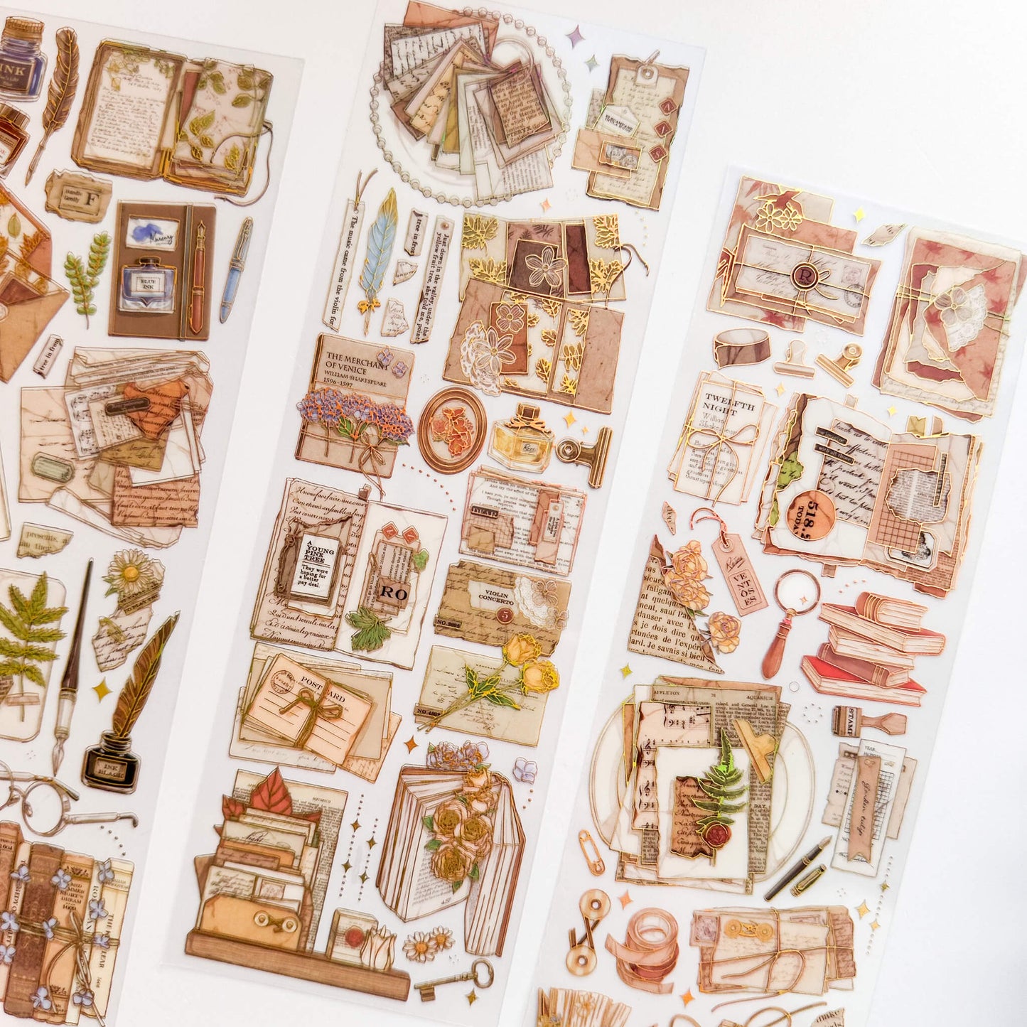 Gold foil PET fussy cut sticker pack - Books & letters