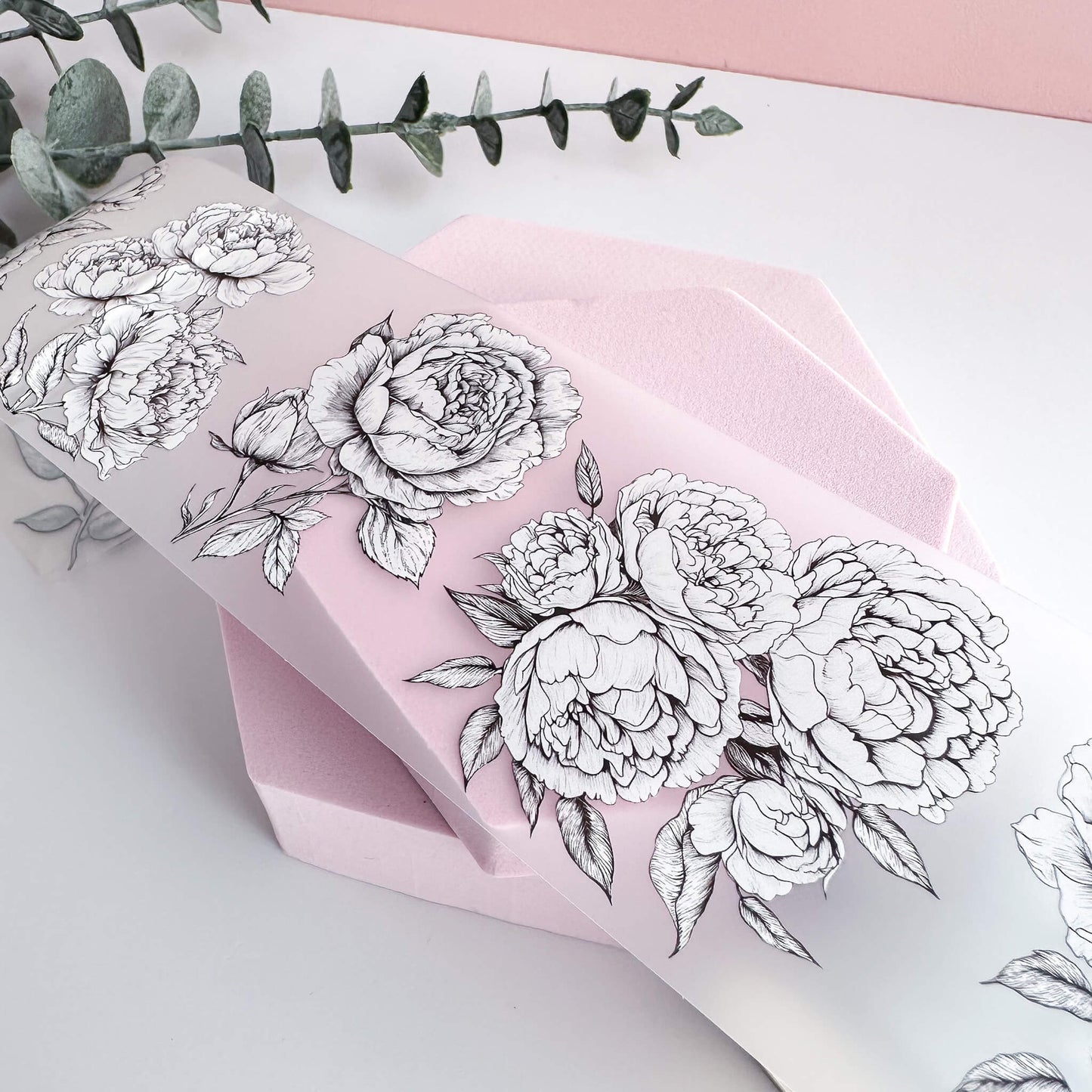 Frosted monochrome flowers - wide PET tape roll