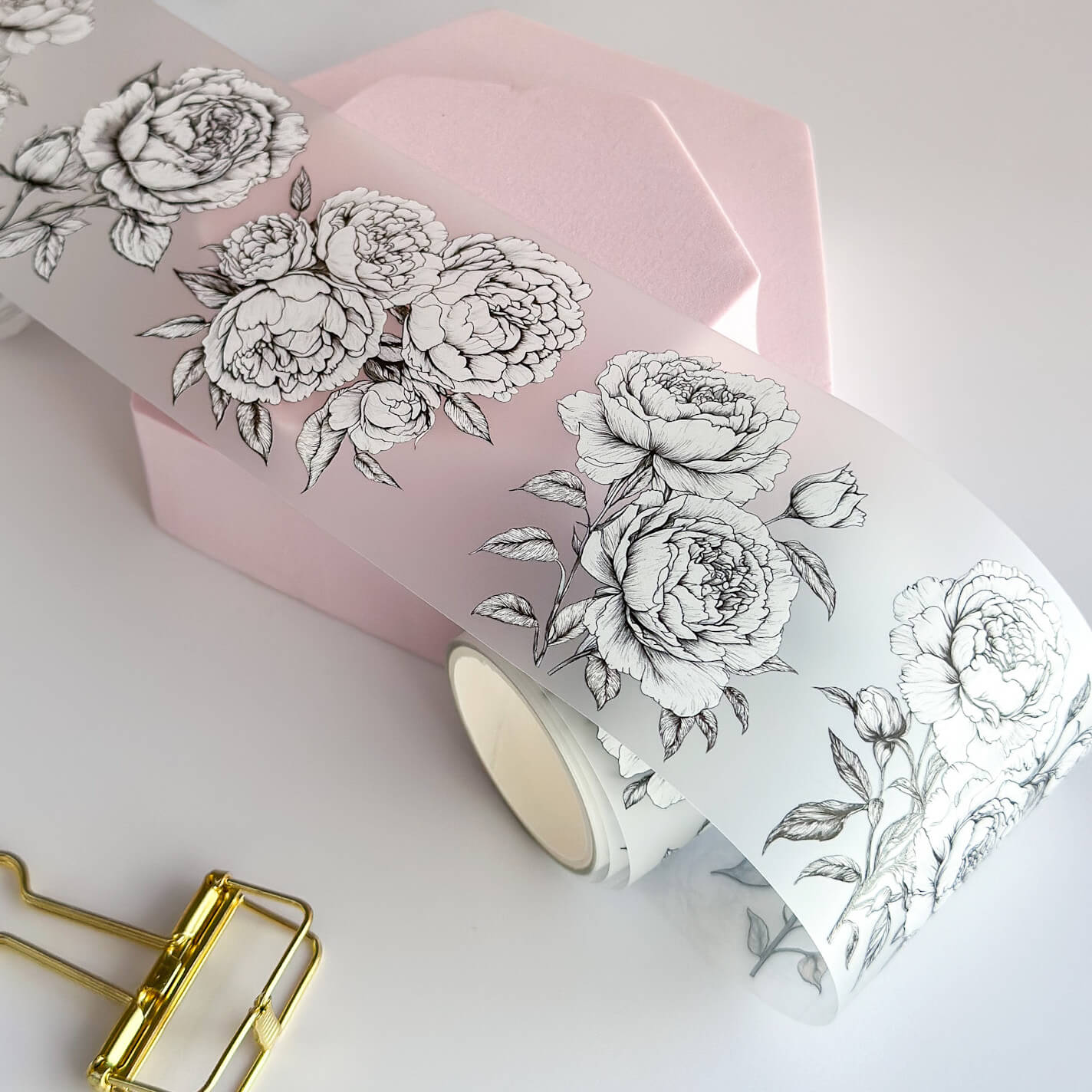 Frosted monochrome flowers - wide PET tape roll