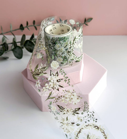 Elegant white flowers - wide PET tape roll