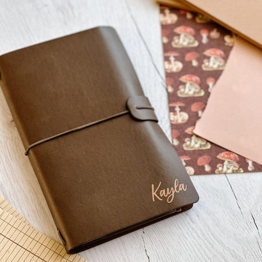 Personalised PU leather dotted travelers journal - Dark brown