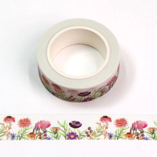 Pink and purple garden washi tape - 10m
