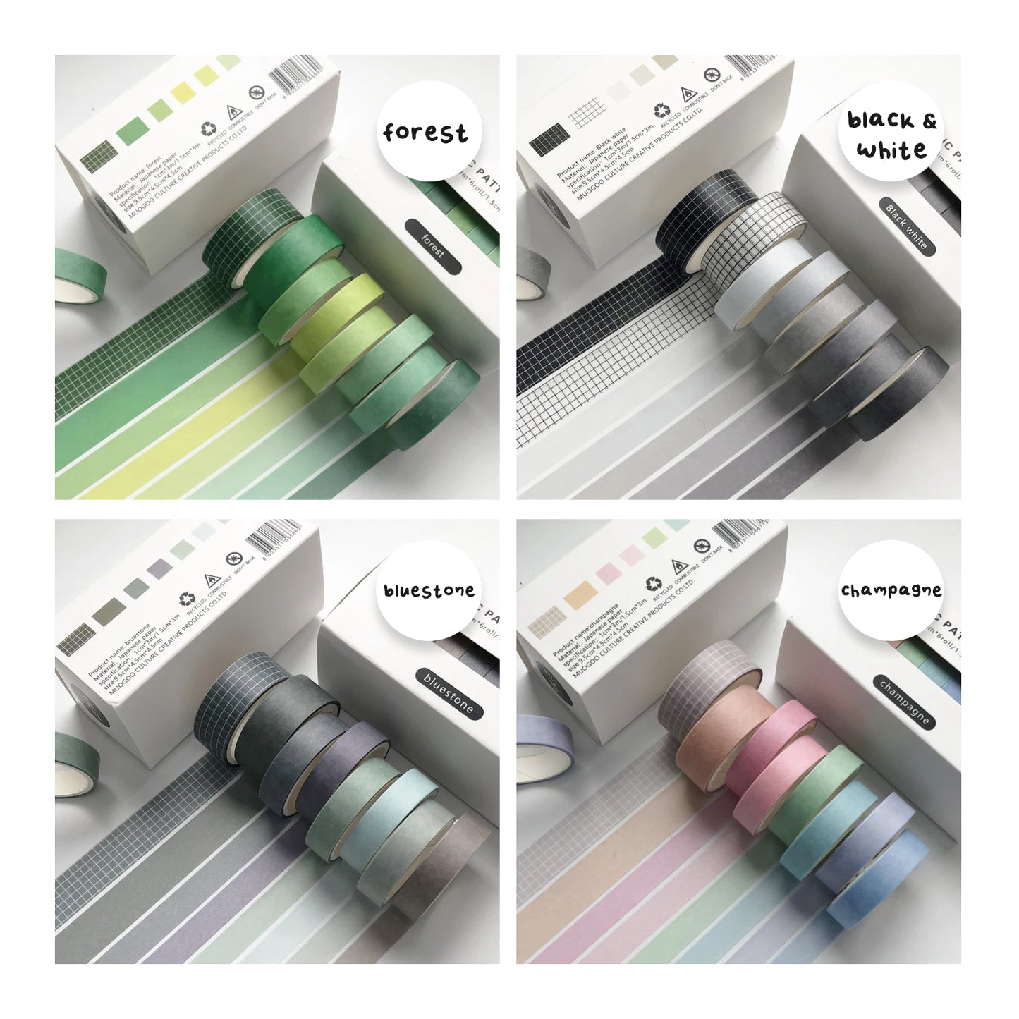 Basic pattern washi tape sets - 8 rolls