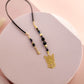 Beaded Faux Suede Bookmark - Black & gold leopard